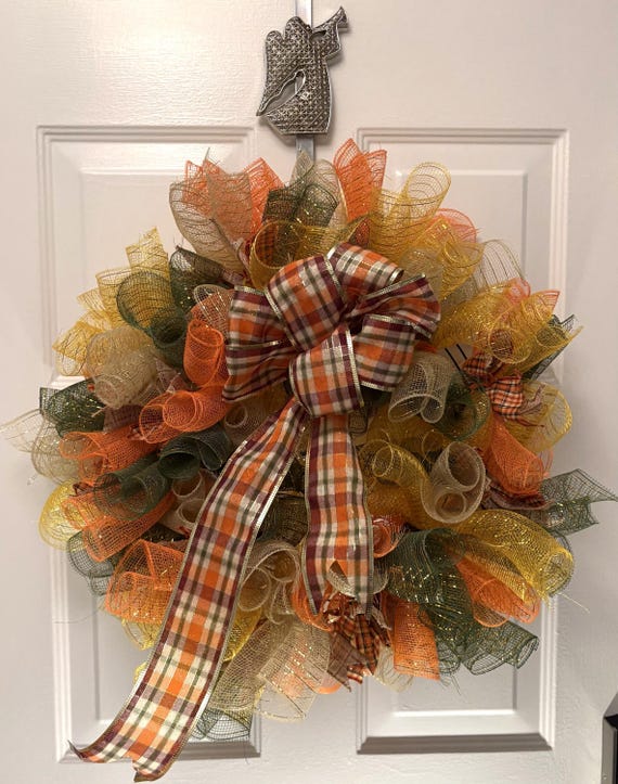 Fall Mesh Wreath — Orange & Green